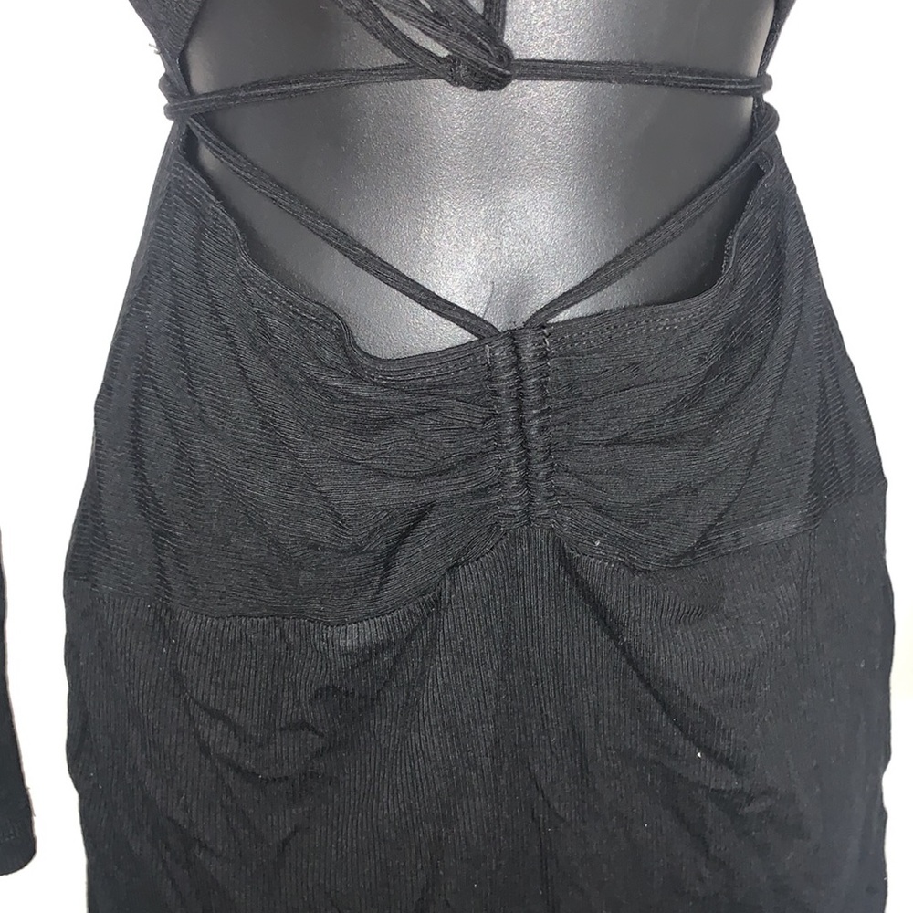 Princess Polly Noa Black Long Sleeve Ribbed Cut Out Criss Cross Tie Mini Dress - Picture 9 of 13